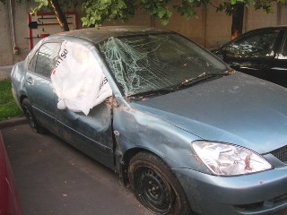 Вид после ДТП, моего Мицубиси Лансер, Mitsubishi Lancer, вид после аварии.